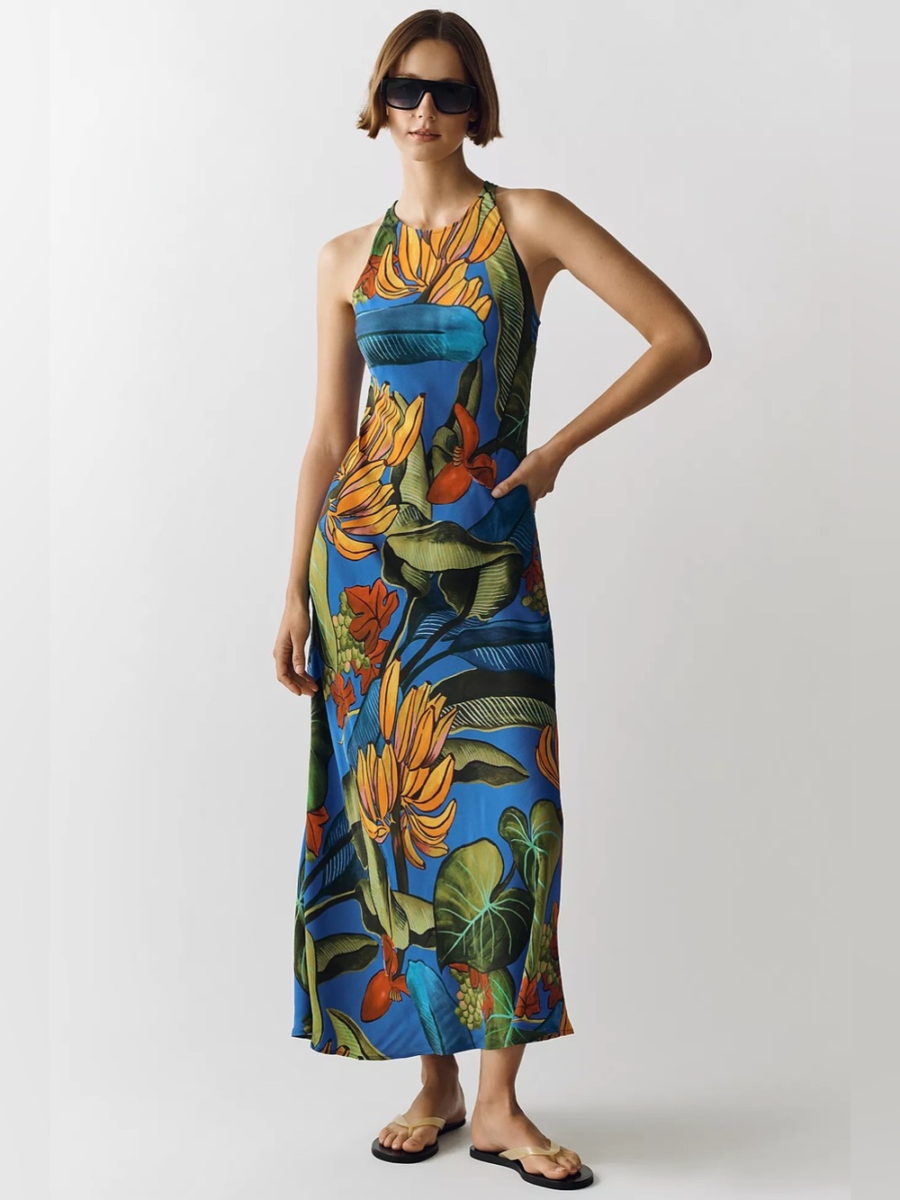 NWT Farm Rio High-Neck Banana Grape Fruit Printed Midi Dress